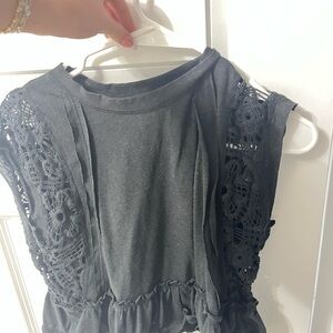 Altar'd State Black Lace Detail Short Sleeve Top